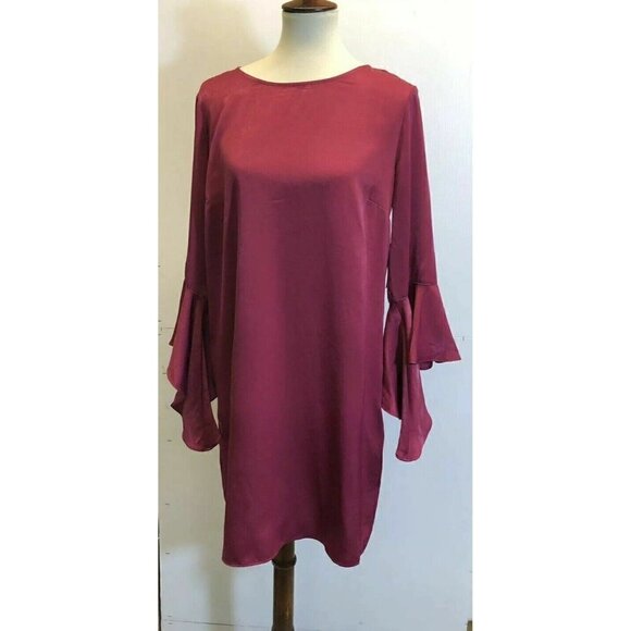 Bar III Womens Purple Ruffled Shift 3/4 Sleeves Party Dress Size L - Picture 6 of 12